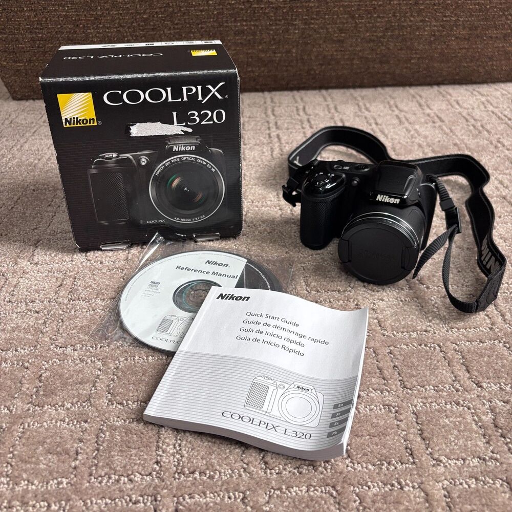 Nikon COOLPIX L320 Camera 16.1MP 26x Optical Zoom Lens-shift VR Black TESTED